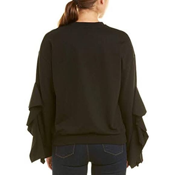 New J.O.A. Medium Ruffle Tie Sleeve Sweatshirt Black Pullover French Terry Top - Picture 4 of 6